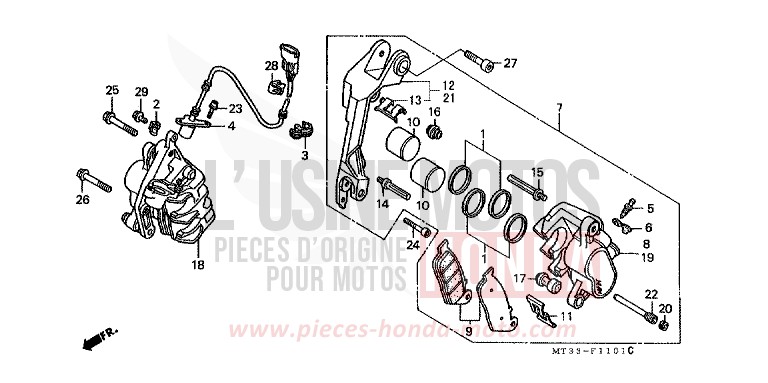 VORDERRAD-BREMSSATTEL (ST1100AN/AP/AR) von Pan-European ABS PEARL MULBERRY RED (R178D) von 1992